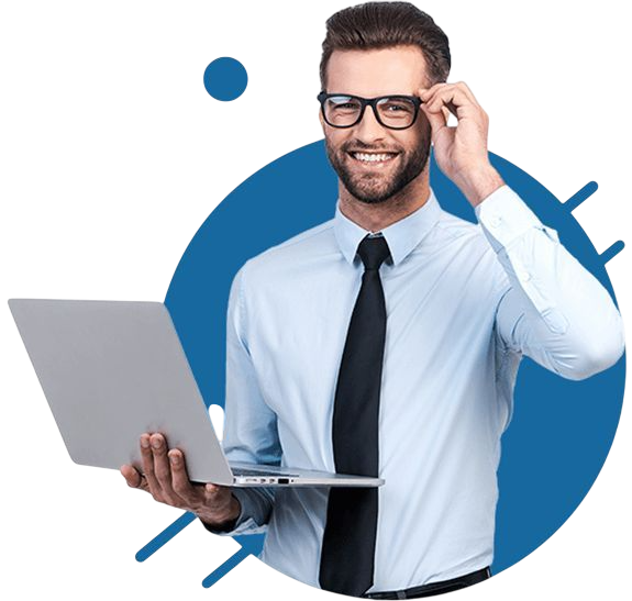 Professional holding a laptop displaying social media dashboard, representing strategic growth