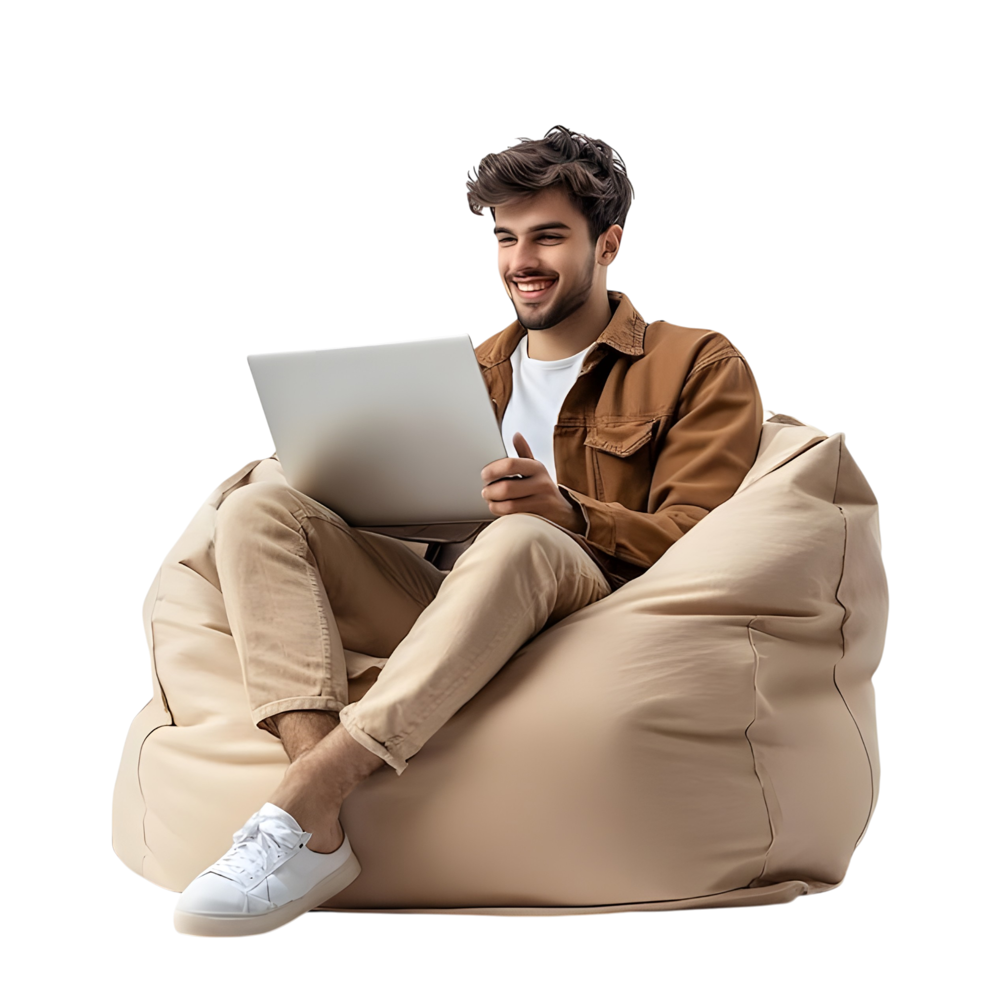 Smiling woman with a laptop pointing to graphs and avatars